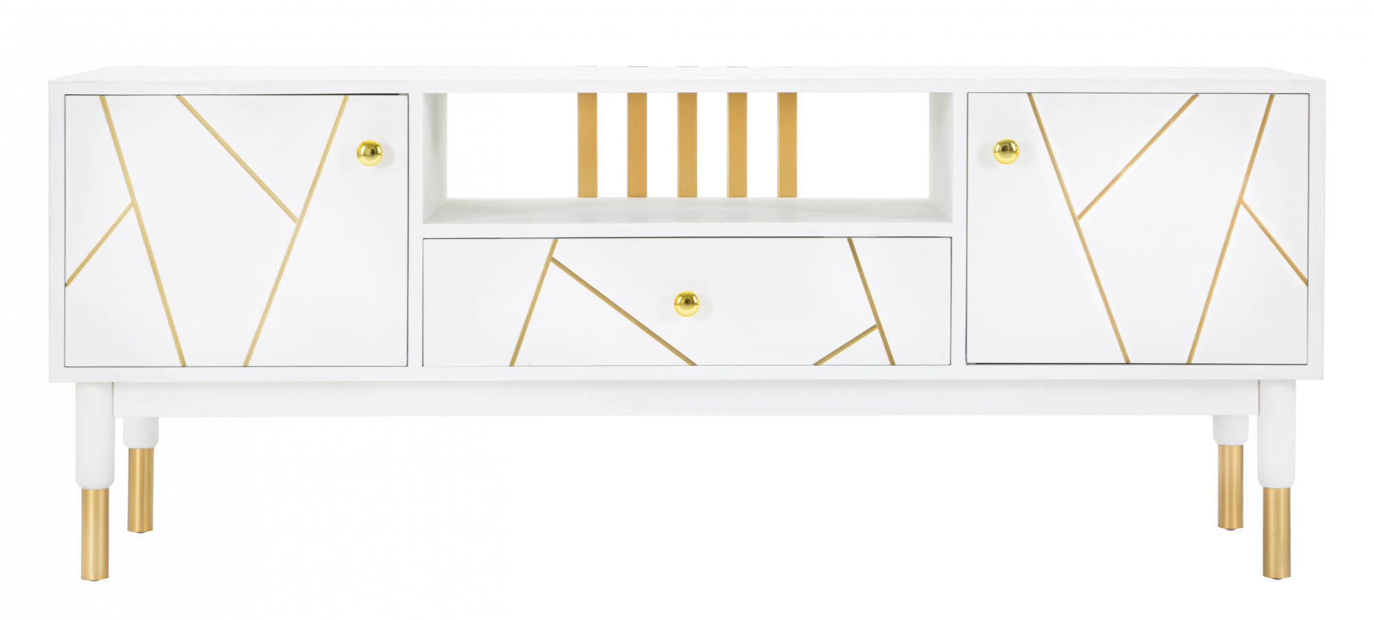 Porta TV, Legno Di Pino e Mdf E Ferro, Colore Bianco, Misure: 140 x 50 x 55 cm