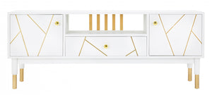 Porta TV, Legno Di Pino e Mdf E Ferro, Colore Bianco, Misure: 140 x 50 x 55 cm