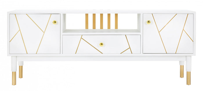 Porta TV, Legno Di Pino e Mdf E Ferro, Colore Bianco, Misure: 140 x 50 x 55 cm