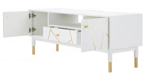 Porta TV, Legno Di Pino e Mdf E Ferro, Colore Bianco, Misure: 140 x 50 x 55 cm