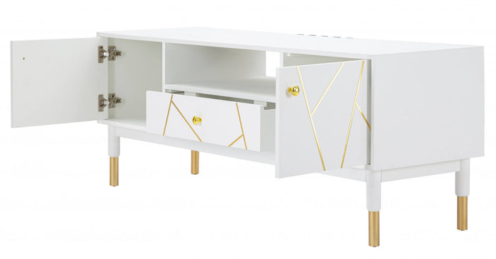 Porta TV, Legno Di Pino e Mdf E Ferro, Colore Bianco, Misure: 140 x 50 x 55 cm