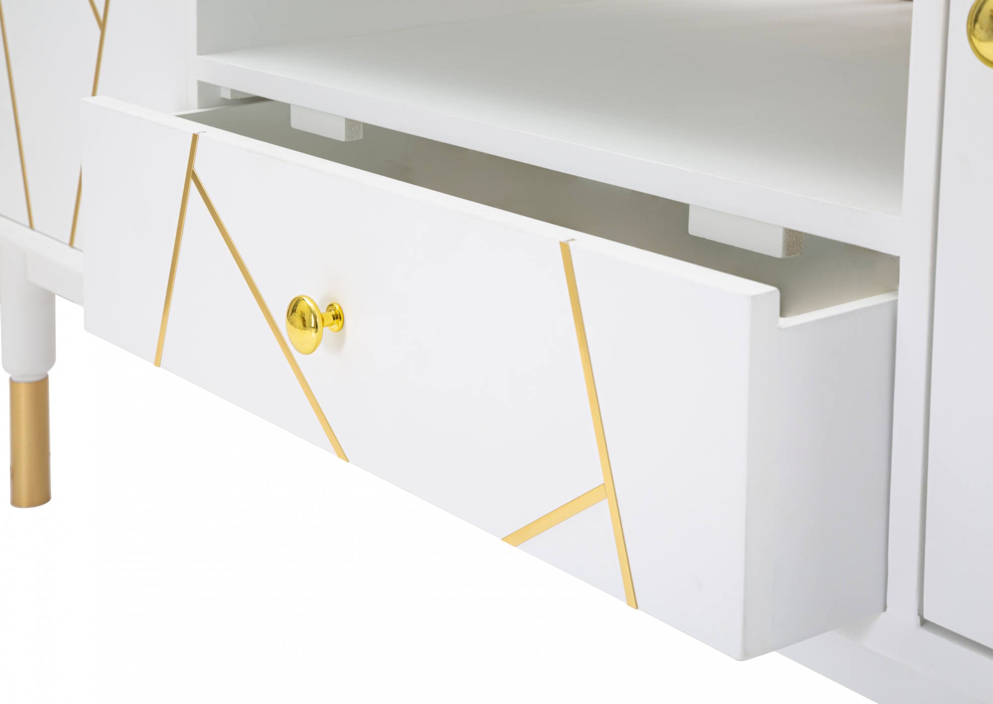 Porta TV, Legno Di Pino e Mdf E Ferro, Colore Bianco, Misure: 140 x 50 x 55 cm