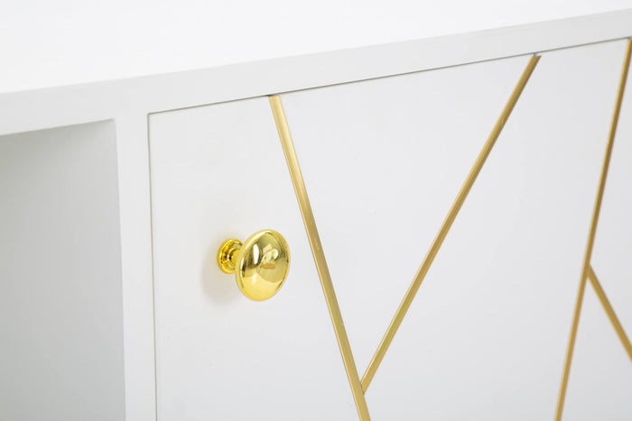 Porta TV, Legno Di Pino e Mdf E Ferro, Colore Bianco, Misure: 140 x 50 x 55 cm