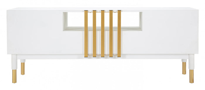 Porta TV, Legno Di Pino e Mdf E Ferro, Colore Bianco, Misure: 140 x 50 x 55 cm
