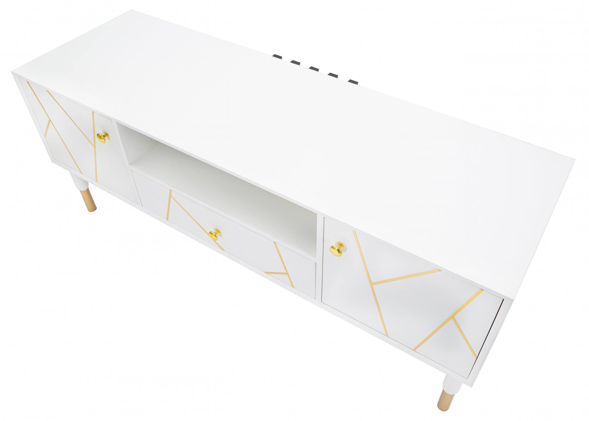 Porta TV, Legno Di Pino e Mdf E Ferro, Colore Bianco, Misure: 140 x 50 x 55 cm