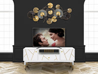 Porta TV, Legno Di Pino e Mdf E Ferro, Colore Bianco, Misure: 140 x 50 x 55 cm