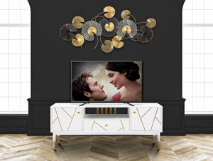 Porta TV, Legno Di Pino e Mdf E Ferro, Colore Bianco, Misure: 140 x 50 x 55 cm