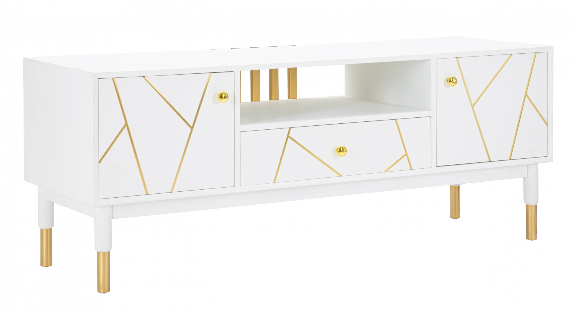 Porta TV, Legno Di Pino e Mdf E Ferro, Colore Bianco, Misure: 140 x 50 x 55 cm