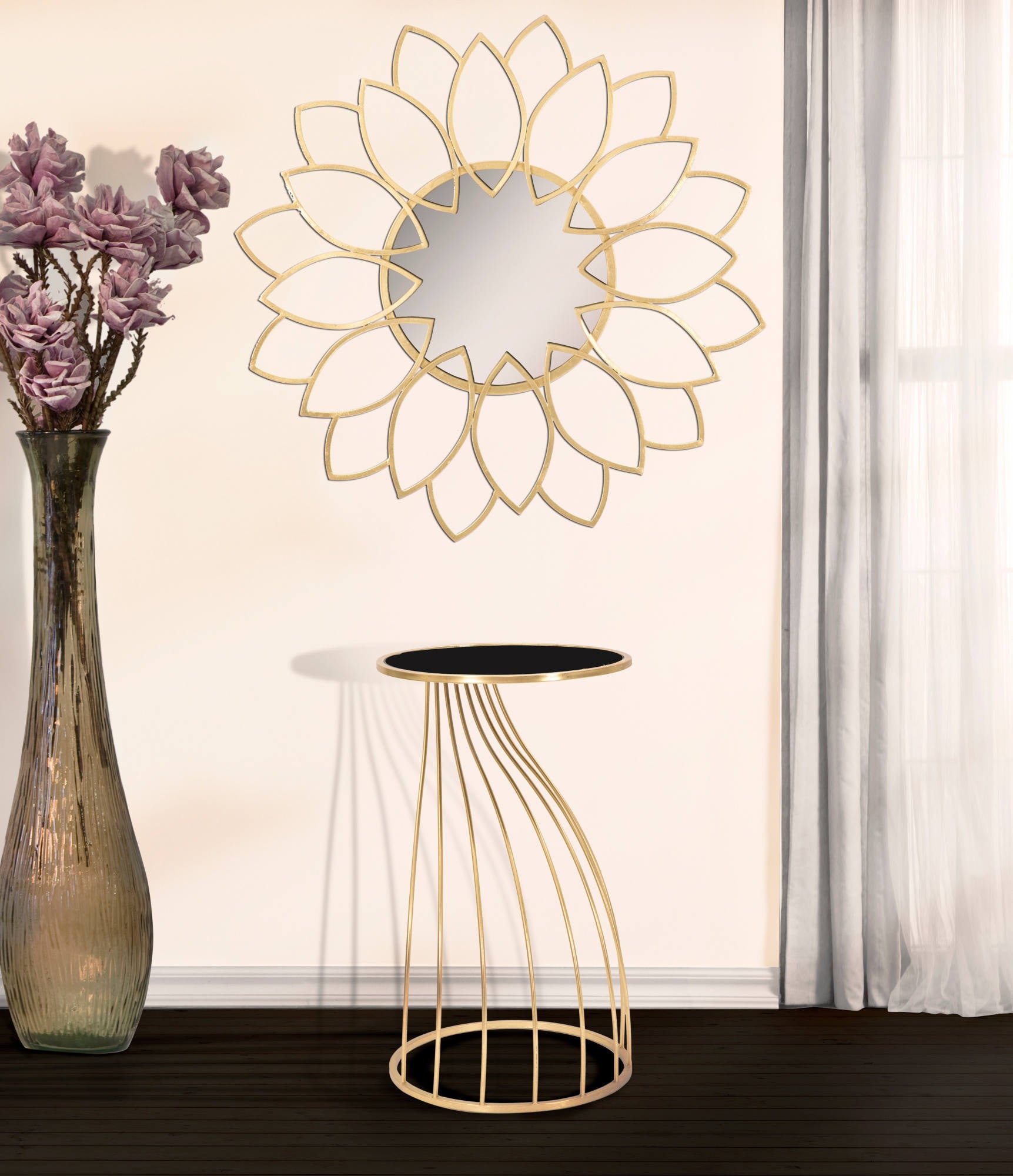 Tavolino porta telefono, Ferro e Mdf, Colore Nero, Misure: 43 x 43 x 73 cm