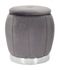 Pouf contenitore in legno di pino, rivestimento in spugna e velluto, colore grigio, Misure 43 x 43 x 43 cm