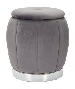 Pouf contenitore in legno di pino, rivestimento in spugna e velluto, colore grigio, Misure 43 x 43 x 43 cm