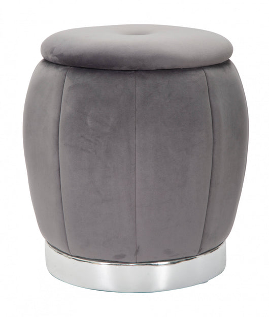 Pouf contenitore in legno di pino, rivestimento in spugna e velluto, colore grigio, Misure 43 x 43 x 43 cm