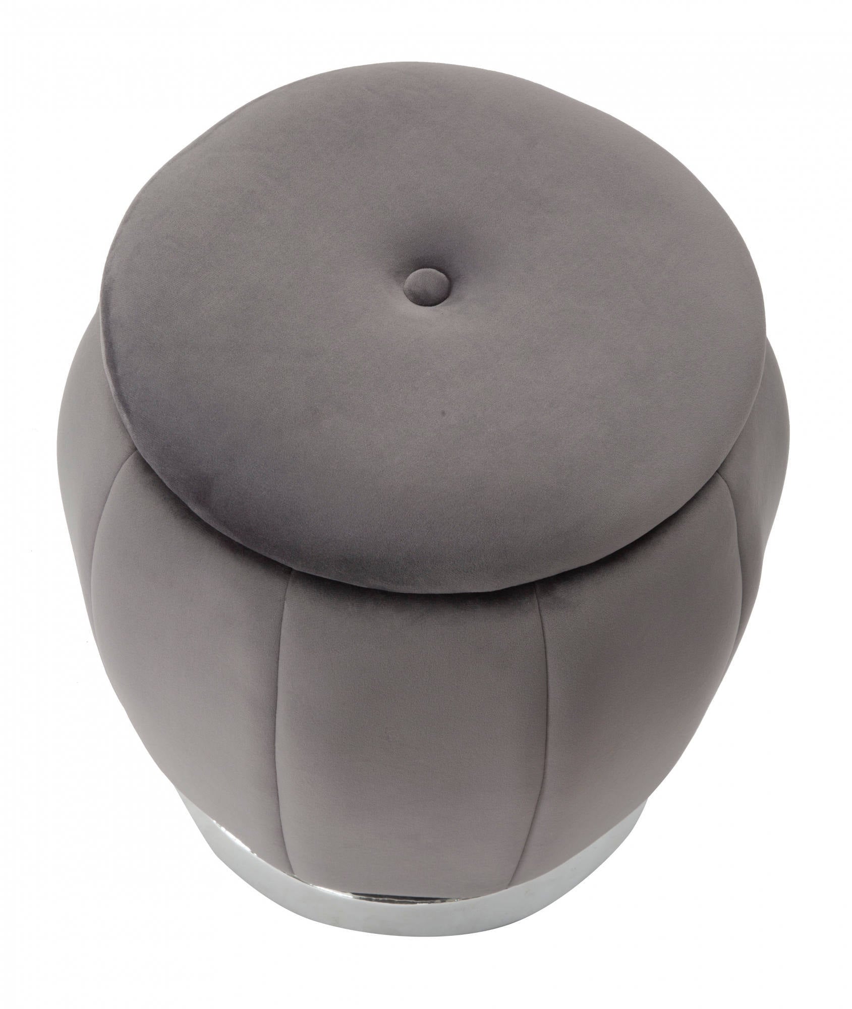 Pouf contenitore in legno di pino, rivestimento in spugna e velluto, colore grigio, Misure 43 x 43 x 43 cm
