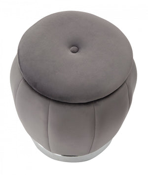 Pouf contenitore in legno di pino, rivestimento in spugna e velluto, colore grigio, Misure 43 x 43 x 43 cm
