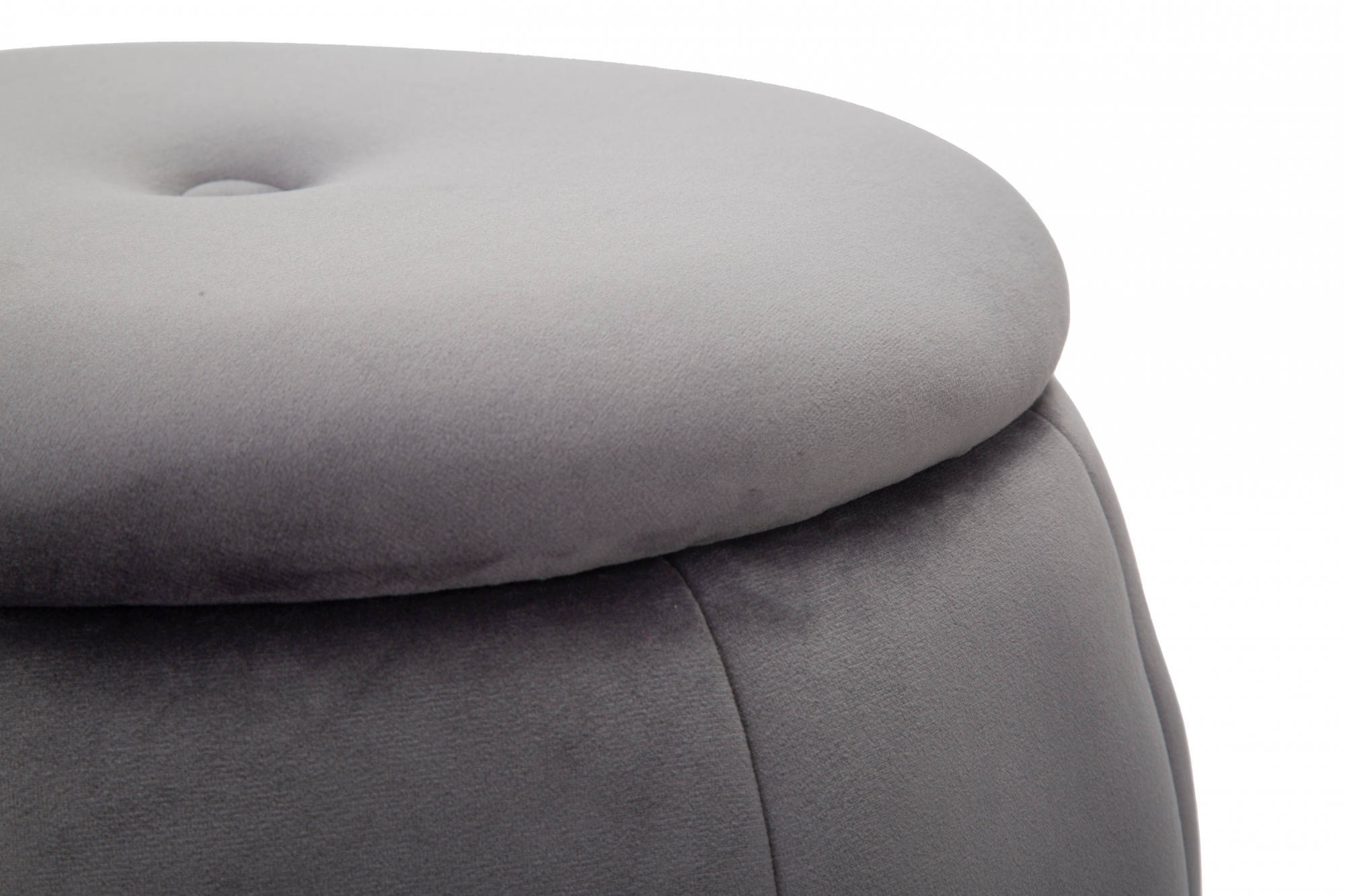 Pouf contenitore in legno di pino, rivestimento in spugna e velluto, colore grigio, Misure 43 x 43 x 43 cm