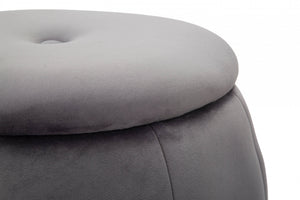 Pouf contenitore in legno di pino, rivestimento in spugna e velluto, colore grigio, Misure 43 x 43 x 43 cm