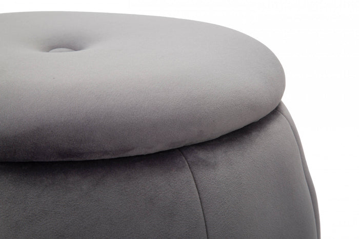 Pouf contenitore in legno di pino, rivestimento in spugna e velluto, colore grigio, Misure 43 x 43 x 43 cm