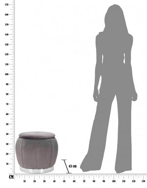 Pouf contenitore in legno di pino, rivestimento in spugna e velluto, colore grigio, Misure 43 x 43 x 43 cm