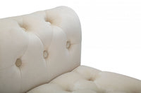 Panca in legno di pino, rivestimento in velluto, colore crema, Misure 40 x 60 x 120 cm