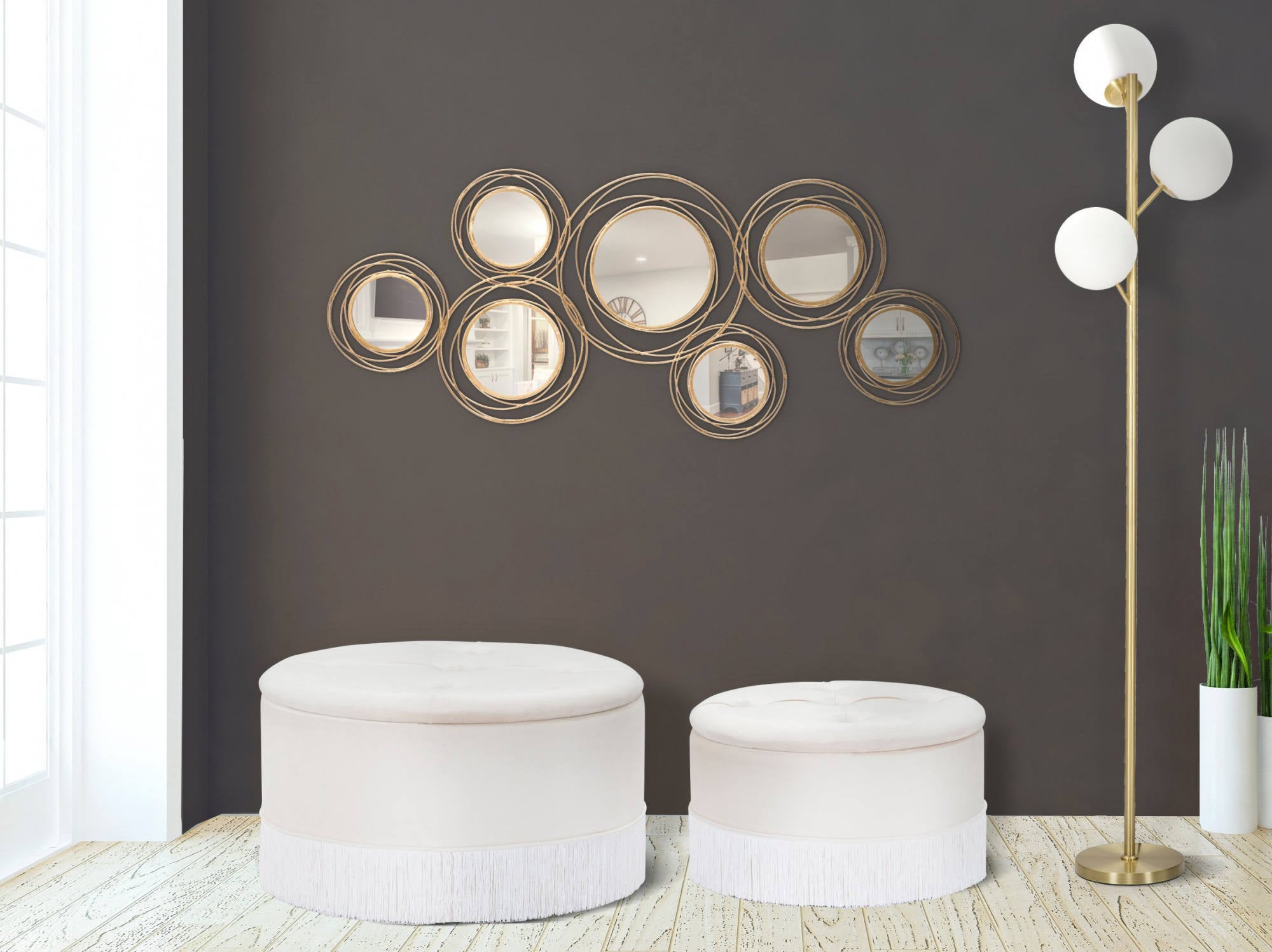 Pouf contenitori, Legno Di Pino e Legno Di Playwood e Spugna E Poliestere, Colore Panna, Misure: 71 x 71 x 41 cm