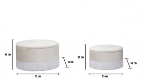 Pouf contenitori, Legno Di Pino e Legno Di Playwood e Spugna E Poliestere, Colore Panna, Misure: 71 x 71 x 41 cm