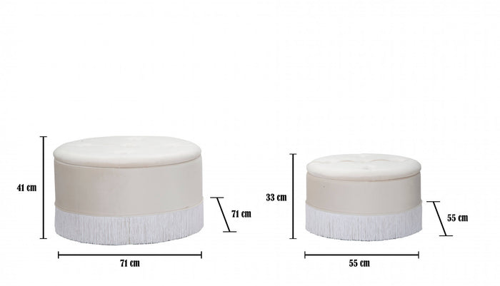 Pouf contenitori, Legno Di Pino e Legno Di Playwood e Spugna E Poliestere, Colore Panna, Misure: 71 x 71 x 41 cm