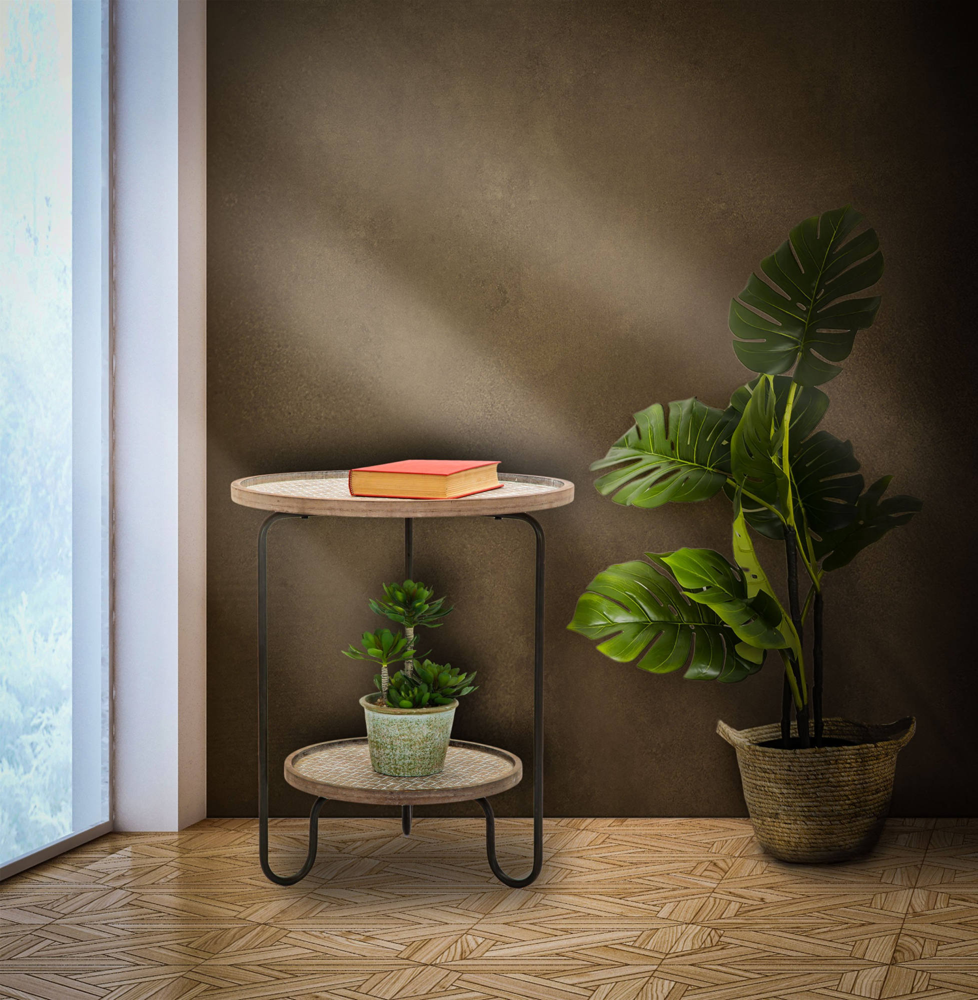 Tavolino da caffè, Ferro e Mdf, Colore Nero, Misure: 48 x 48 x 55 cm