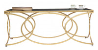 Tavolo elegante da Caffè rettangolare, struttura in metallo dorato, con ripiano in vetro temprato, colore nero, Misure 60 x 45 x 110 cm