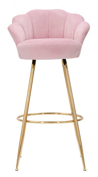 Sgabello bar, rivestimento in velluto, con gambe dorate, colore rosa, Misure 53 x 110 x 55 cm