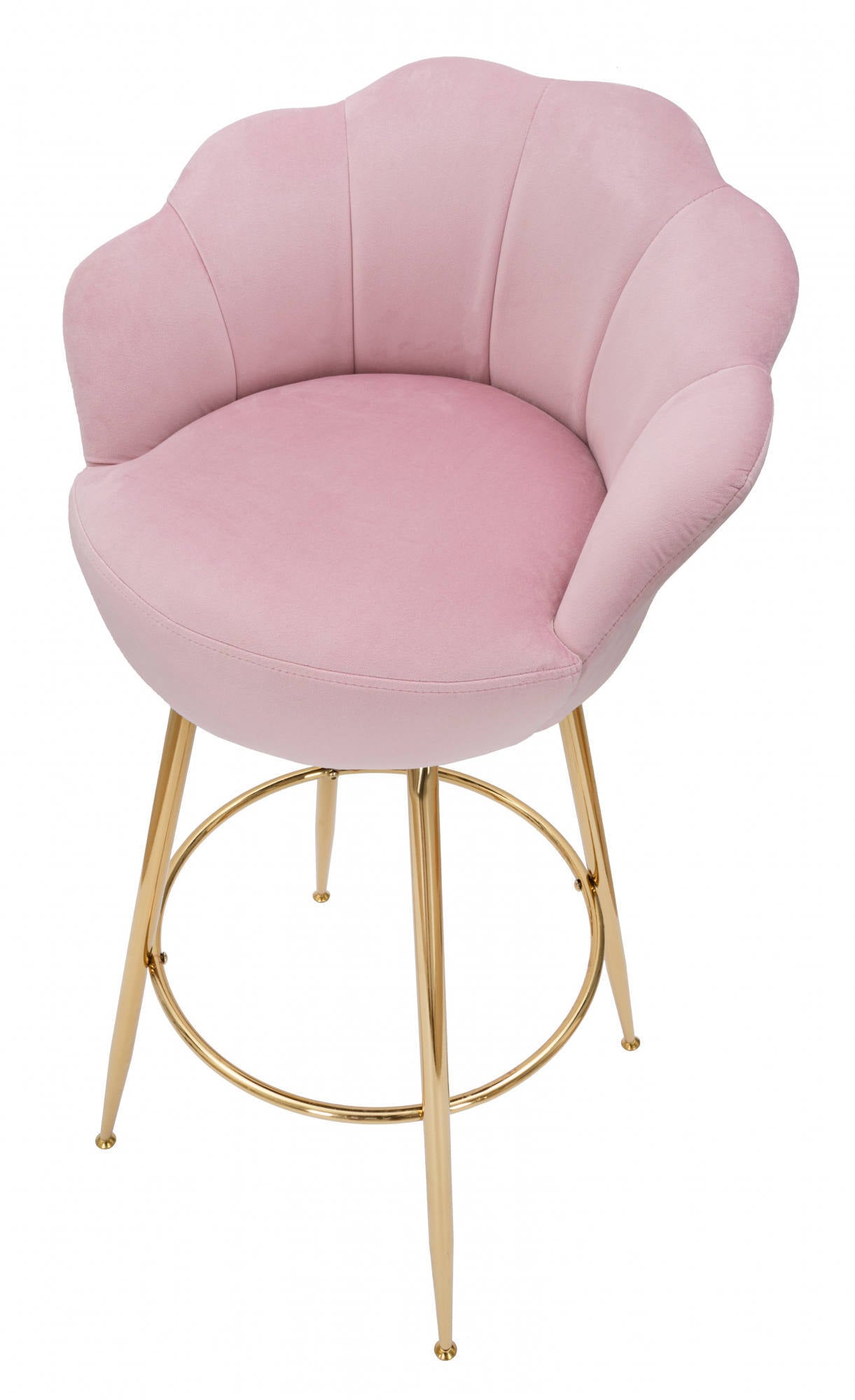 Sgabello bar, rivestimento in velluto, con gambe dorate, colore rosa, Misure 53 x 110 x 55 cm