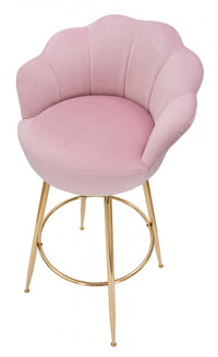 Sgabello bar, rivestimento in velluto, con gambe dorate, colore rosa, Misure 53 x 110 x 55 cm
