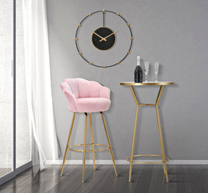 Sgabello bar, rivestimento in velluto, con gambe dorate, colore rosa, Misure 53 x 110 x 55 cm