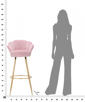 Sgabello bar, rivestimento in velluto, con gambe dorate, colore rosa, Misure 53 x 110 x 55 cm