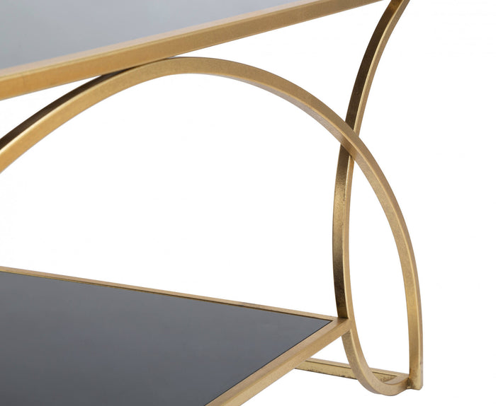 Tavolo da caffè, Ferro e Specchio, Colore Oro, Misure: 110 x 60 x 45 cm