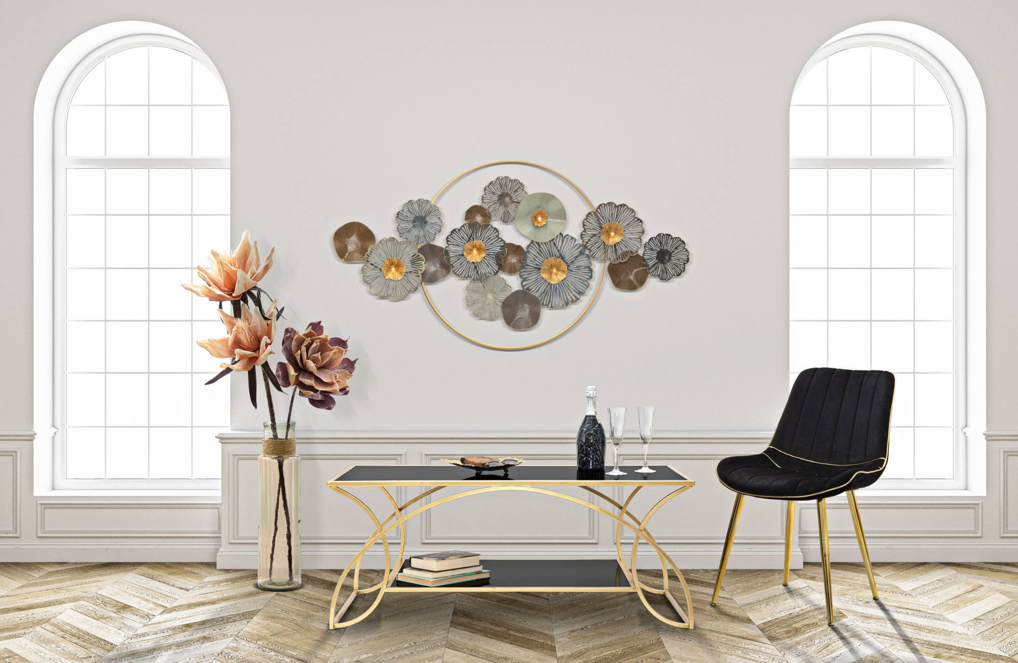 Tavolo da caffè, Ferro e Specchio, Colore Oro, Misure: 110 x 60 x 45 cm