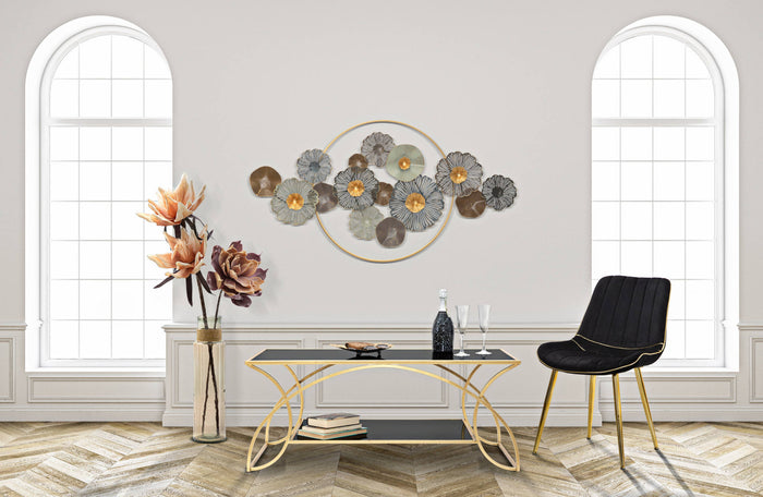 Tavolo da caffè, Ferro e Specchio, Colore Oro, Misure: 110 x 60 x 45 cm