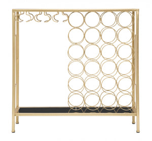 Console in metallo dorato, con piani in vetro temprato, colore nero, dalle linee regolari e geometriche, Misure 30 x 75 x 76 cm