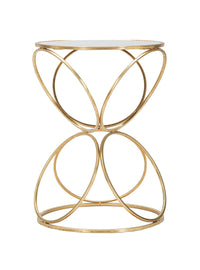 Tavolino rotondo, Ferro e Specchio, Colore Oro, Misure: 38 x 38 x 53 cm