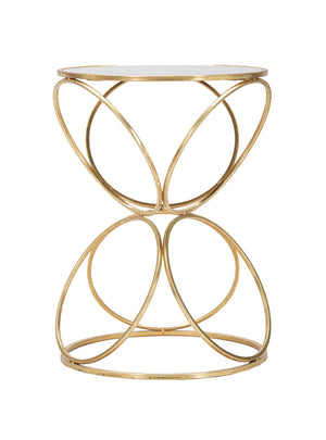 Tavolino rotondo, Ferro e Specchio, Colore Oro, Misure: 38 x 38 x 53 cm
