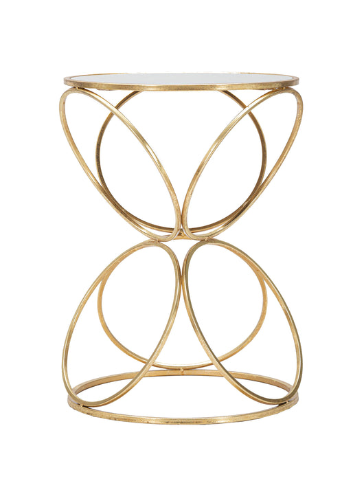 Tavolino rotondo, Ferro e Specchio, Colore Oro, Misure: 38 x 38 x 53 cm