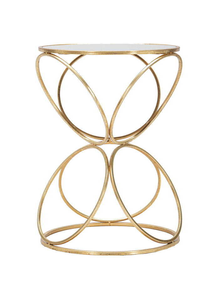 Tavolino rotondo, Ferro e Specchio, Colore Oro, Misure: 38 x 38 x 53 cm