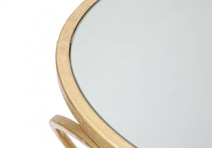 Tavolino rotondo, Ferro e Specchio, Colore Oro, Misure: 38 x 38 x 53 cm