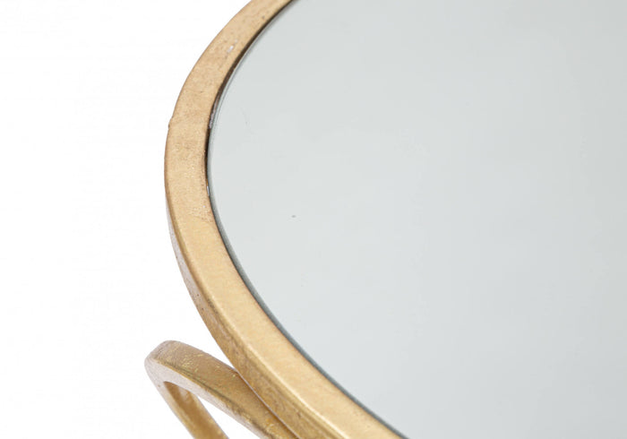 Tavolino rotondo, Ferro e Specchio, Colore Oro, Misure: 38 x 38 x 53 cm