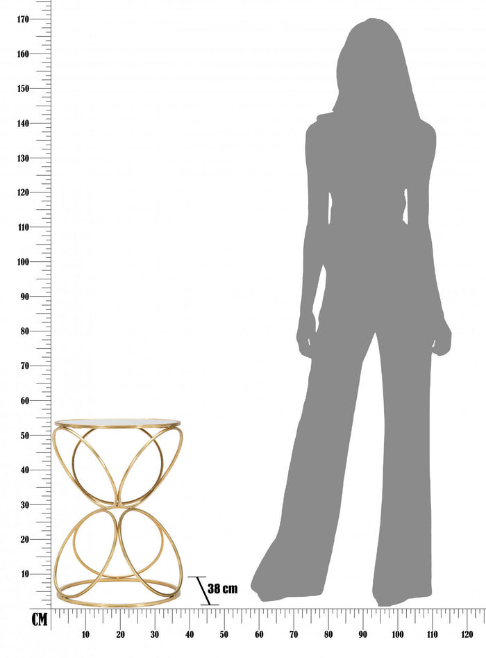 Tavolino rotondo, Ferro e Specchio, Colore Oro, Misure: 38 x 38 x 53 cm
