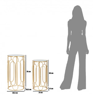 Coppia di Tavolini, Ferro e Specchio, Colore Oro, Misure: 37 x 37 x 70 cm