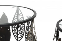 Coppia di Tavolini, Ferro e Mdf e Vetro, Con fantasia floreale, Misure: 38 x 38 x 55 cm