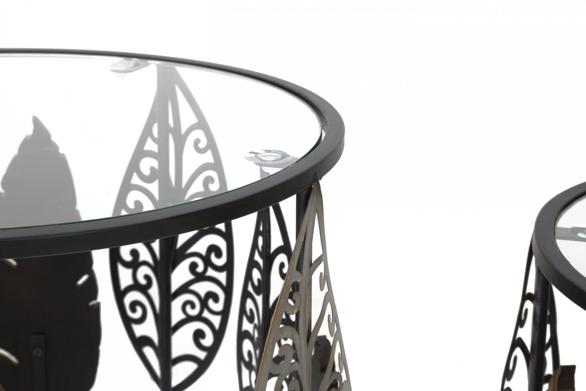 Coppia di Tavolini, Ferro e Mdf e Vetro, Con fantasia floreale, Misure: 38 x 38 x 55 cm