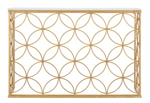 Console rettangolare, struttura in metallo dorato, piano in marmo, colore bianco, Misure 40 x 80 x 120 cm