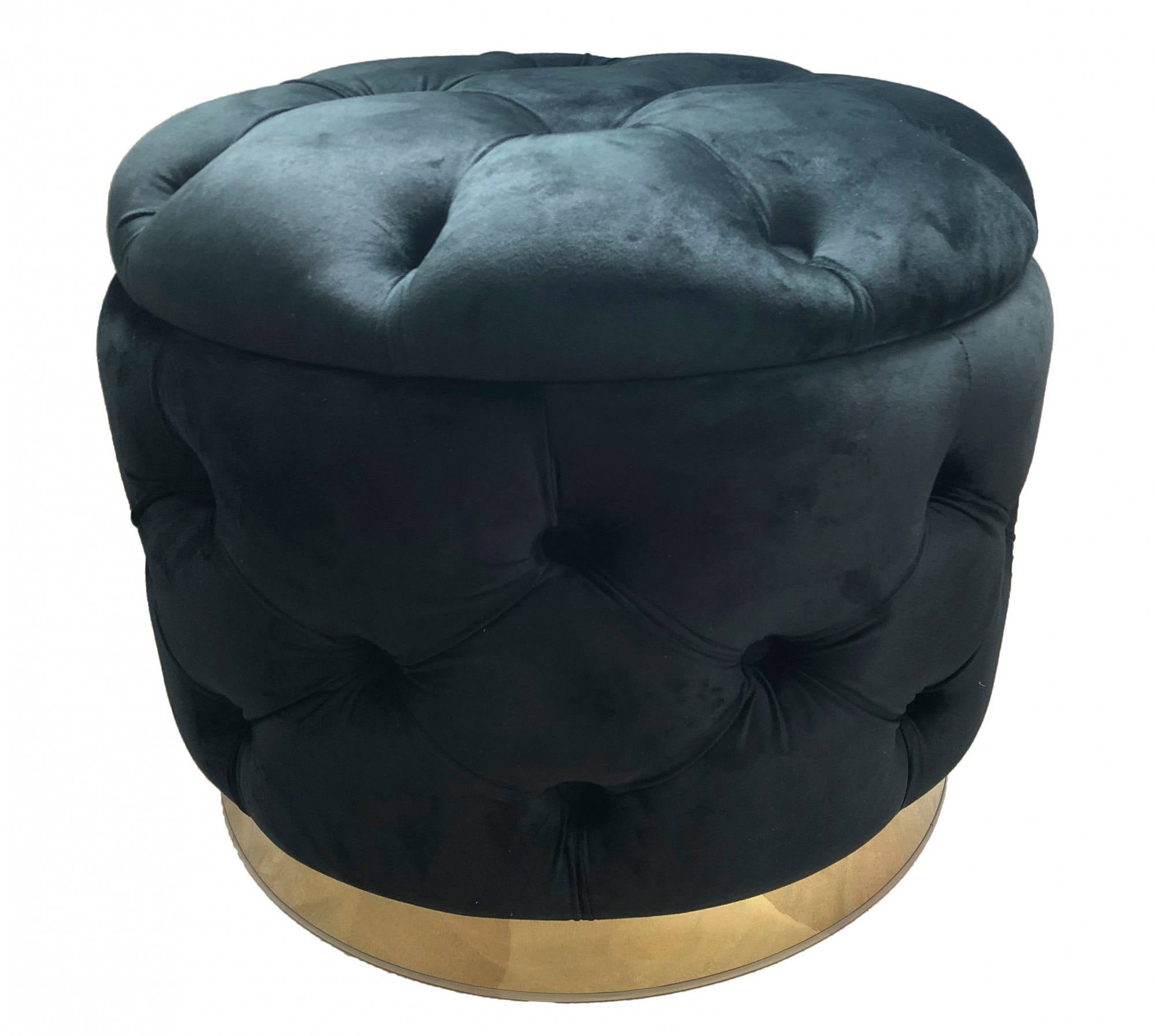 Pouf rotondo, struttura in legno mdf, rivestimento in tessuto imbottito, colore nero, Misure 55 x 42 x 55 cm