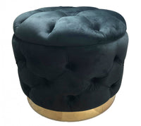 Pouf rotondo, struttura in legno mdf, rivestimento in tessuto imbottito, colore nero, Misure 55 x 42 x 55 cm